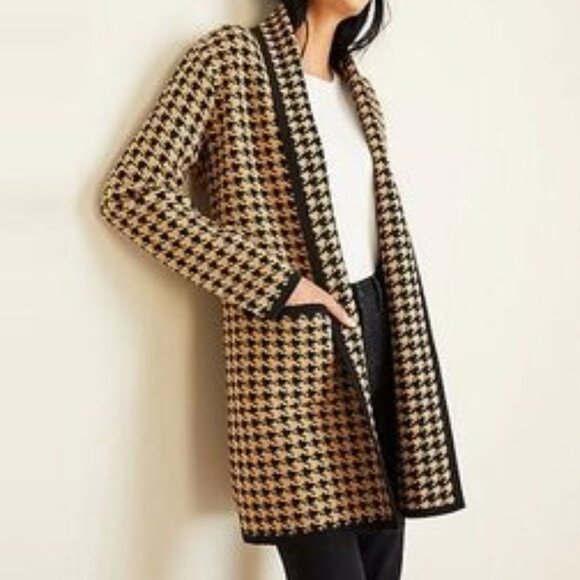 Ann Taylor Houndstooth Open Front Heavy Cardigan or Coatigan. - Picture 1 of 8